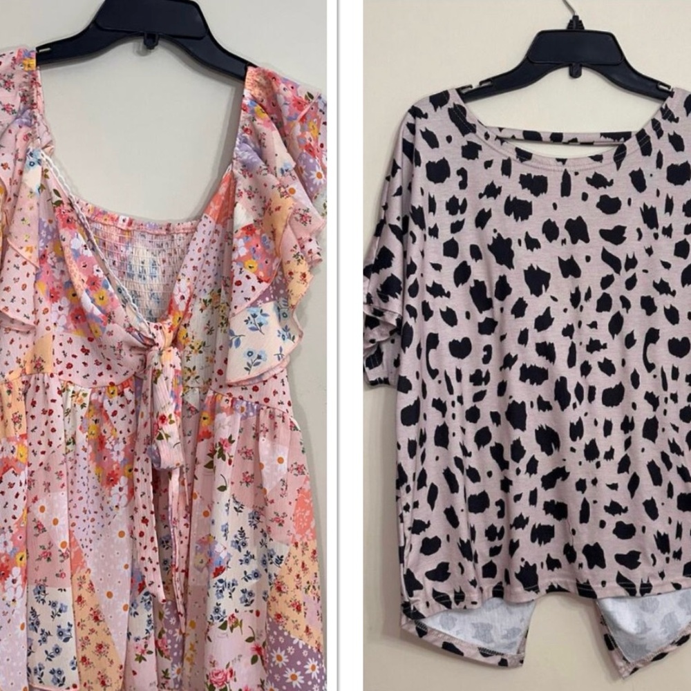 Plus Size 1XL XL Floral Dress & Leopard Top Bundle